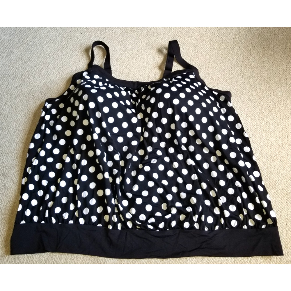 Womens Swim Suit-LANDS' END-black/white polka dot 'Blouson' tankini top-24W DD